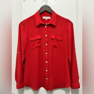 Ann Taylor Loft Red Silky Utility Blouse -Small Petite